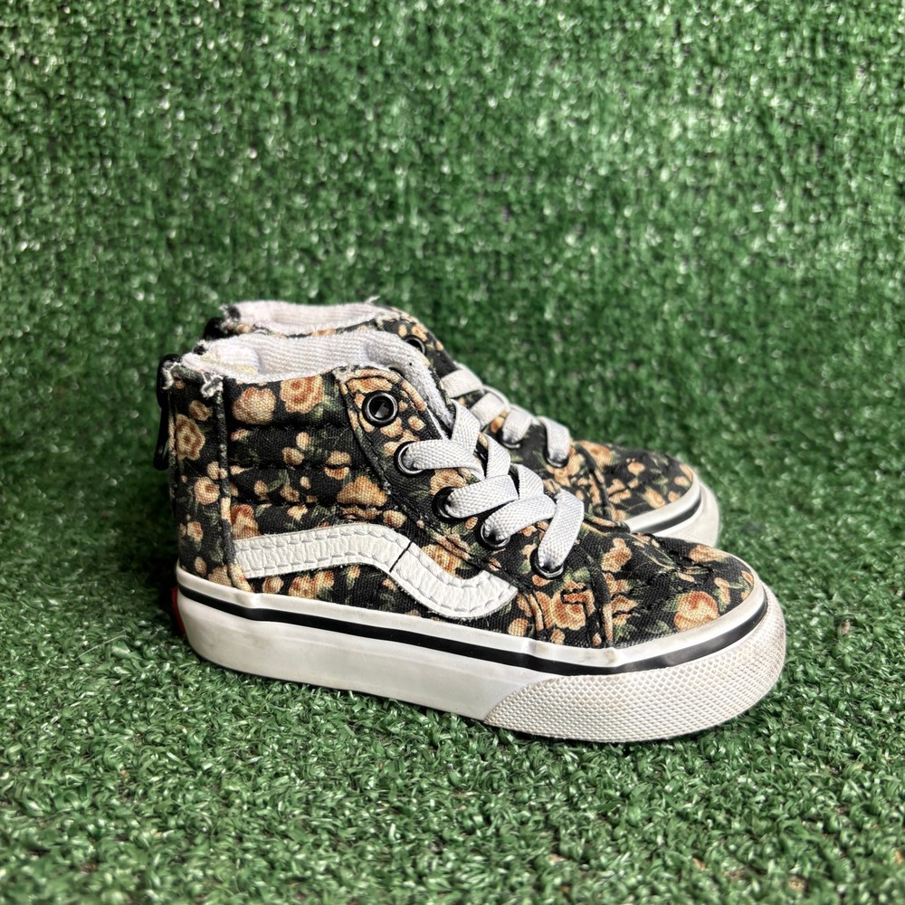 Vans Sk8-Hi Zip Floral Rose Dream Canvas Sneakers Black Toddler Girls Size 4